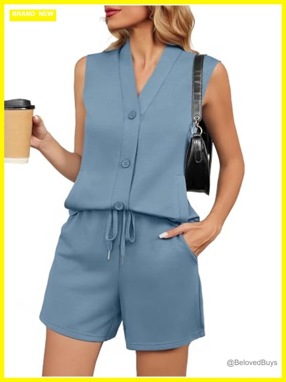 Sleeveless Button Down Vest Short Set for Women Summer Travel Outfits 2 Piece